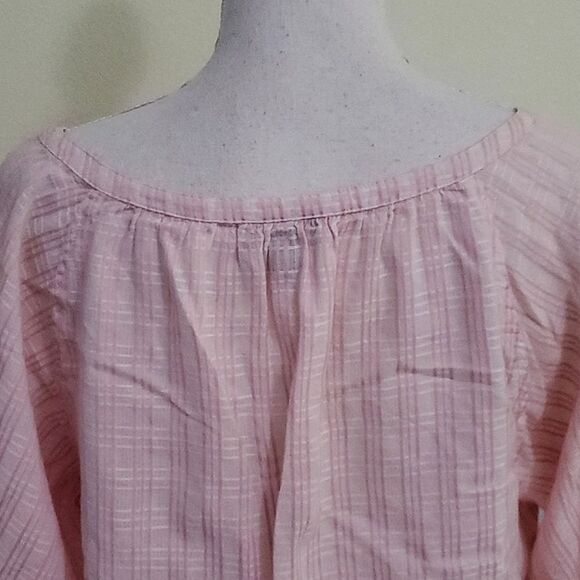 Talbots Boho Beachy Pink Stripes Split Neck 3/4 Balloon Sleeves Flowy Top - Picture 6 of 9